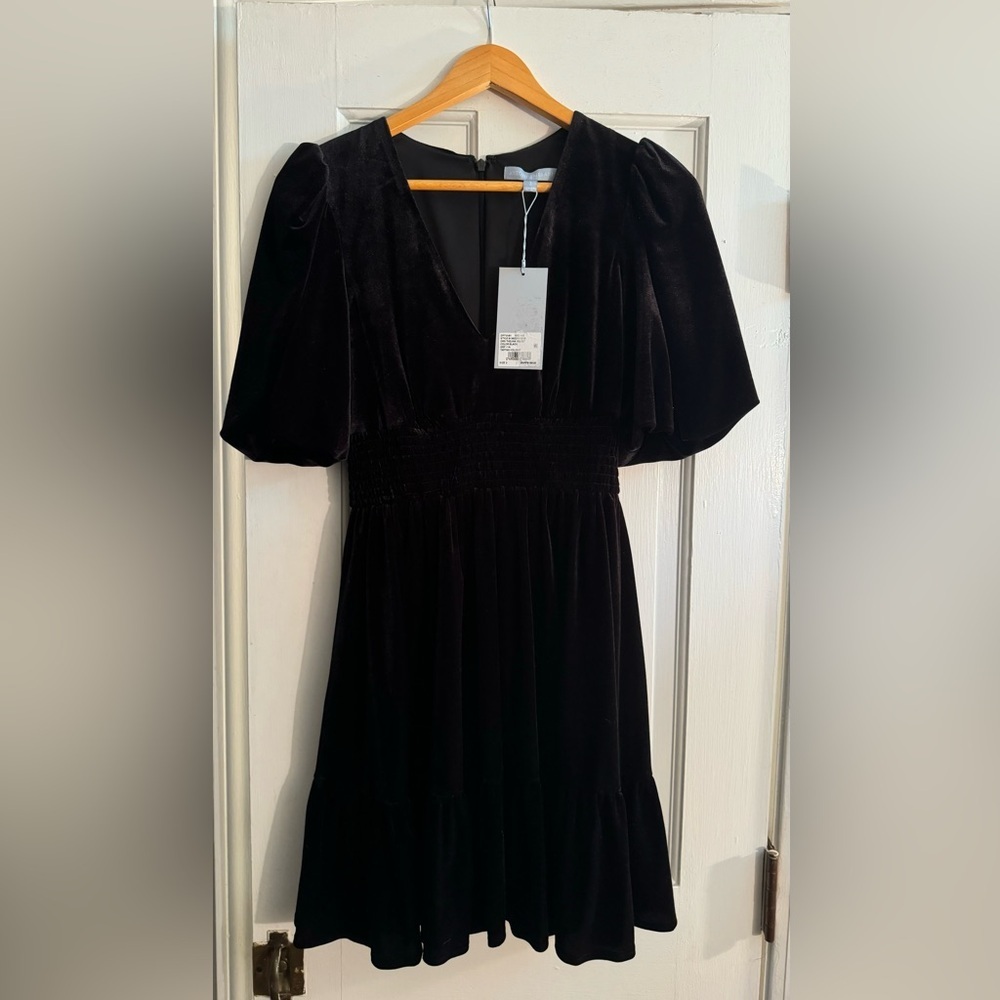 Nwt! Antonio Melani Thelma Short Bubble Sleeve V-Neck Velvet Dress, Sz 2
